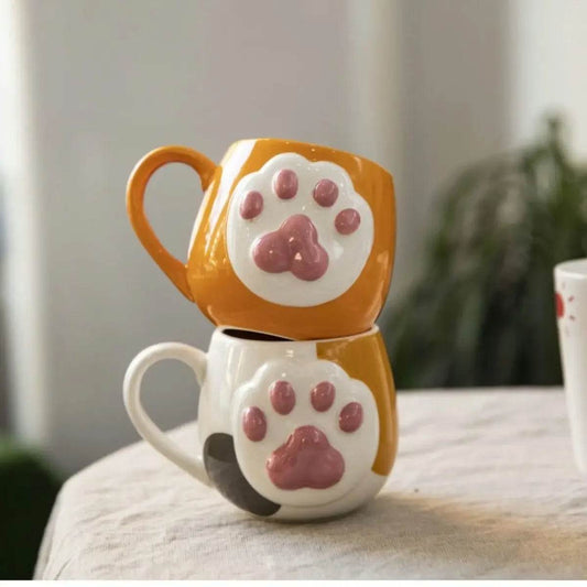3D Relief Cat Paw Ceramic Mug Japanese Cartoon Cute Couple Cup Gift Korean Hand Drawn Retro Style Birthday Christmas Gifts - P12 Hub Europe