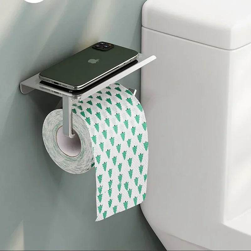 Aluminum Alloy Toilet Paper Holder Shelf With Tray Bathroom Accessories Kitchen Wall Hanging Punch-Free Toilet Paper Roll Holder - P12 Hub Europe