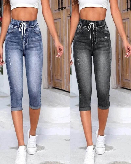 Women Ripped Knee Length Jeans - P12 Hub Europe