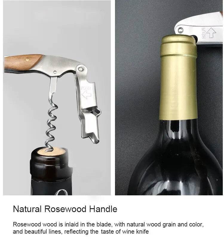 1pc Stainless Steel Wood Handle Wine Corkscrew Professional Wine Opener Portable Screw Corkscrew Multifunction Beer Cap Bottle - P12 Hub Europe