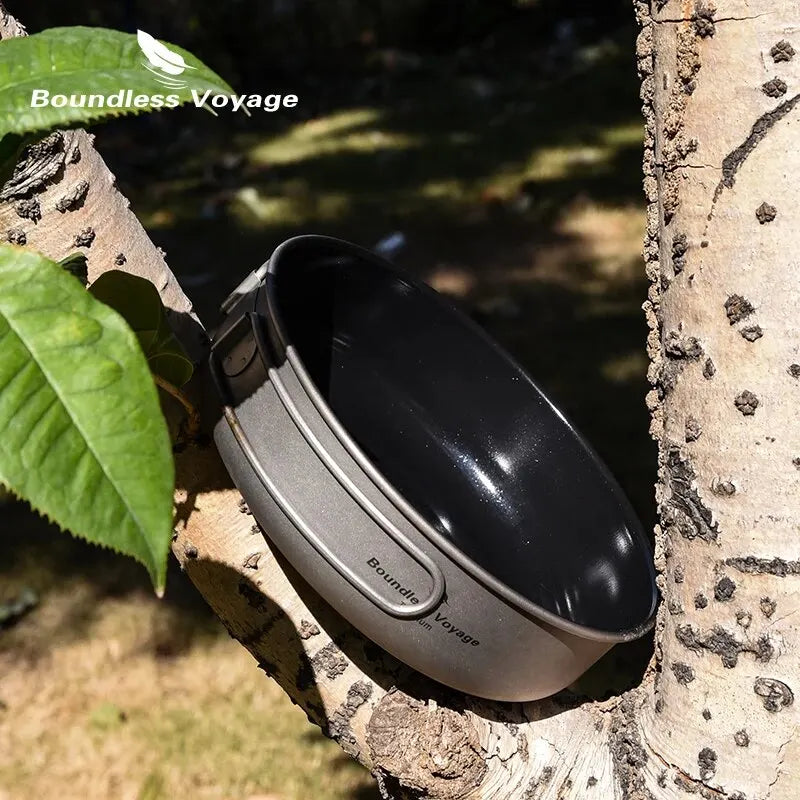 Boundless Voyage Titanium Non-stick Frying Pan with Ceramic Coating and Folding Handle Outdoor Camping Picnic Plate Dish