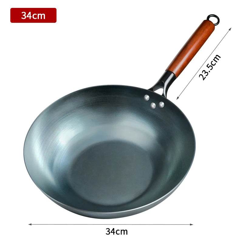 Seasoning Iron Woks,30/32/34cm Wok with Wooden Handle Frying Pan Kitchen Cookware For Electric,Induction Electric and Gas Stoves - P12 Hub Europe