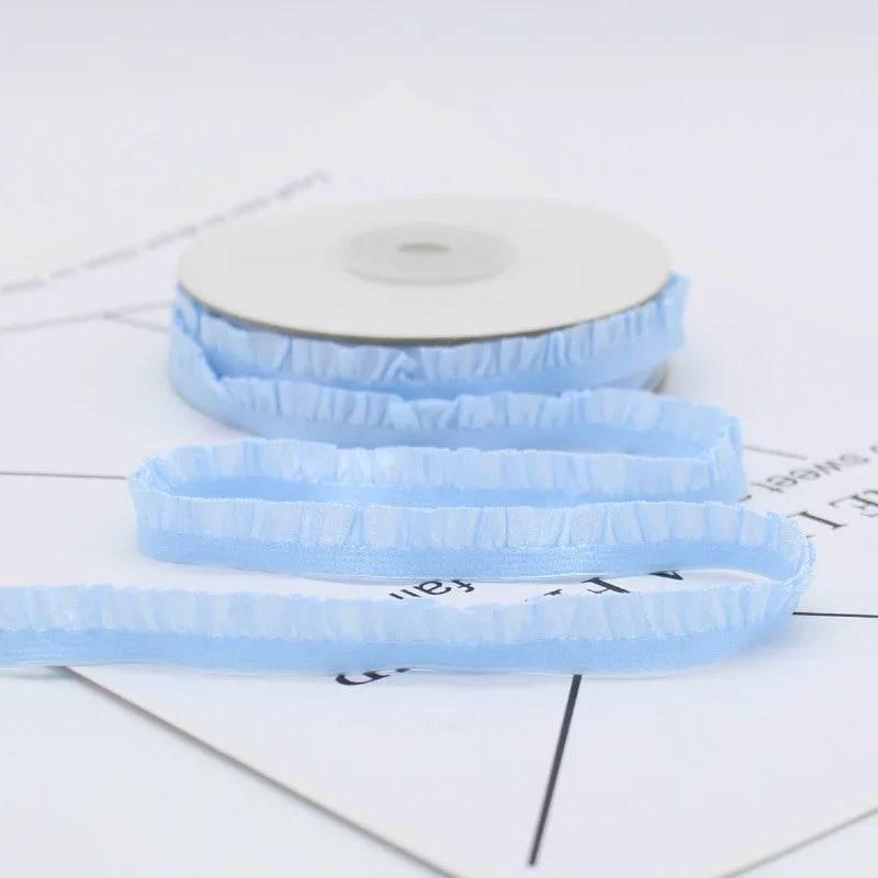 5yards 1cm Pleated Stretch Lace Trim Ribbon Ruffled Elastic Band Headdress Gift Box Bow Decorative DIY Craft Supplies - P12 Hub Europe