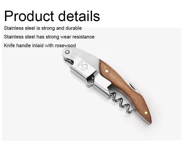 1pc Stainless Steel Wood Handle Wine Corkscrew Professional Wine Opener Portable Screw Corkscrew Multifunction Beer Cap Bottle - P12 Hub Europe