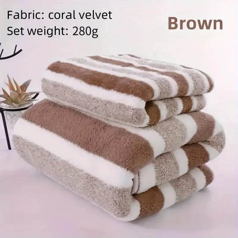 2Pcs High-density Absorbent Bath Towel Coral Fleece Wide-striped Towel Non-sheddingPrinted Soft and ComfortableUnisex Bath Towel - P12 Hub Europe
