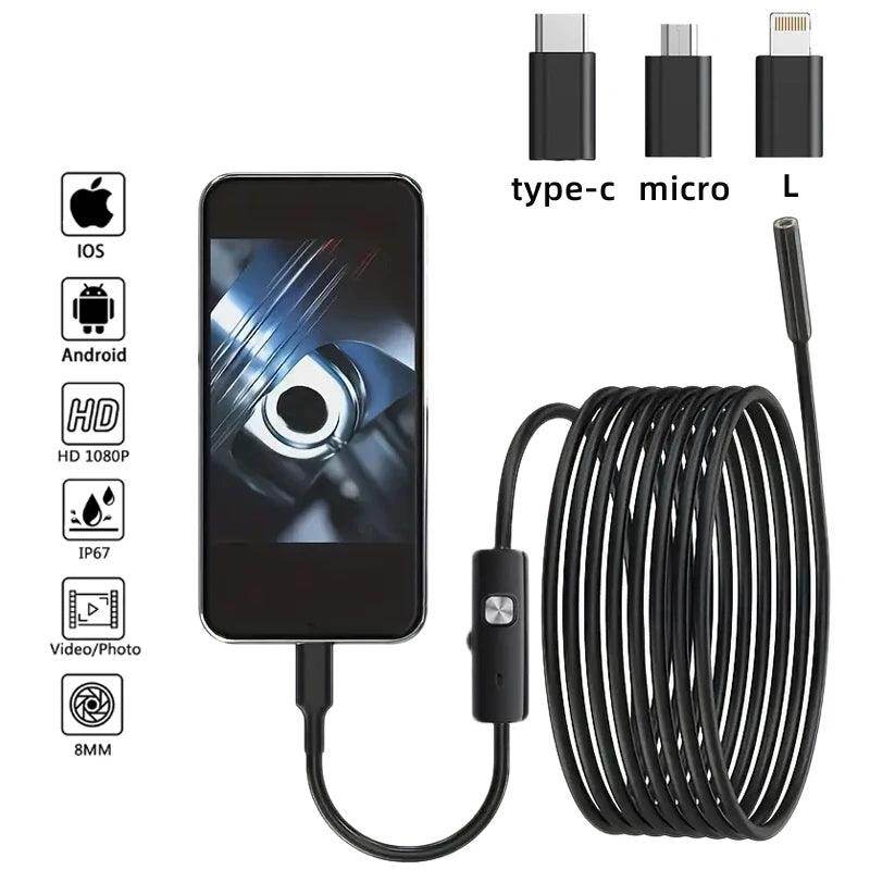 Endoscope Camera 1080P 8mm, Type-C/iOS/Android - P12 Hub Europe