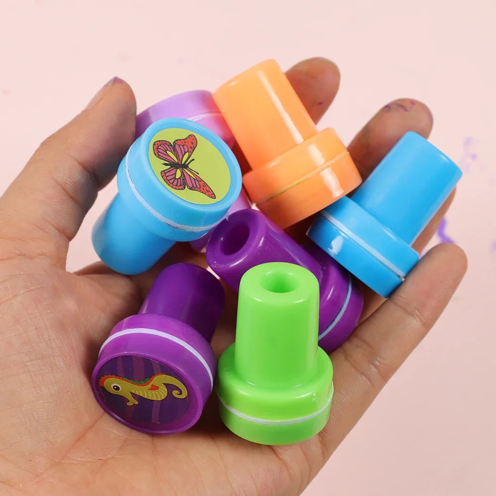 10pcs Assorted Stamps Kids Self-ink Stamps Children Toy Stamps Smiley Face Seal Scrapbooking DIY Painting Photo Album Decor