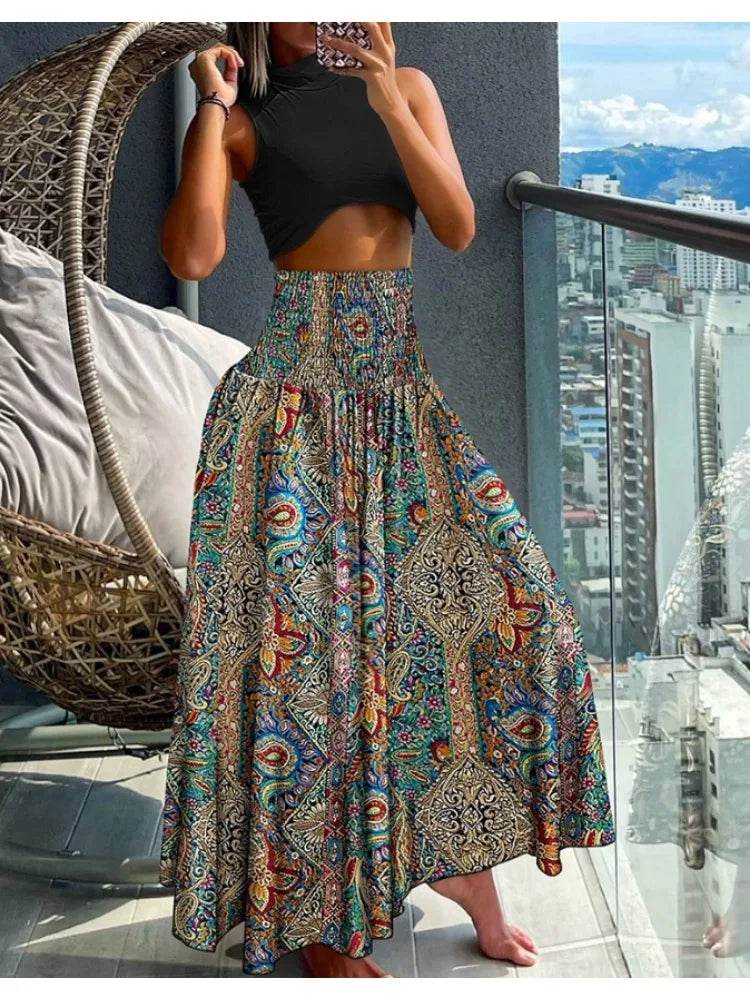 Women's Boho Floral Knee Skirt - P12 Hub Europe