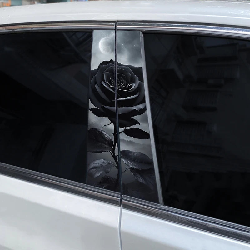 2pcs Flame Rose Car Door Pillar Decal Custom Car B-Pillar Sticker Vinyl Waterproof Flower Sticker Covering Scratched Car Sticker