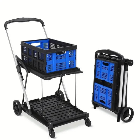 Foldable Shopping Trolley Wheels Lightweight Aluminum Adjustable Handle Multi-Purpose Moving Cart For Home Grocery Camping