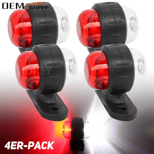 4PCS Red & White LED Side Marker Lights Clearance Lights Parking Lights Position lamp Truck Trailer Caravan Boat 12V 24V Outline