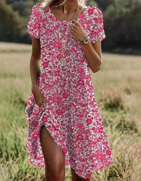 Floral Print Boho Beach Dress Casual Short Sleeve - P12 Hub Europe