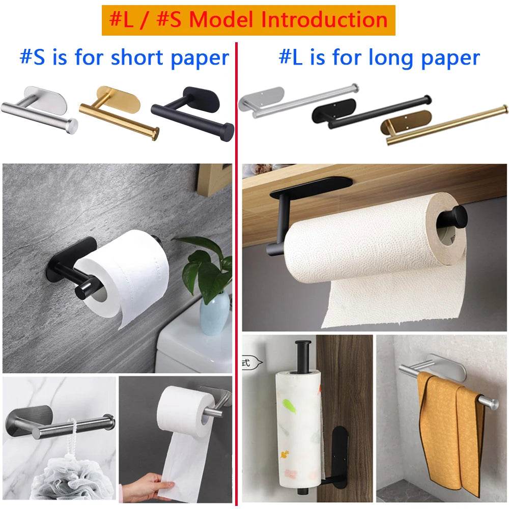 Adhesive Toilet Paper Holder Kitchen Roll Towel Rack Napkin Dispenser Absorbent Stand Tissue Hanger Bathroom Accessories - P12 Hub Europe