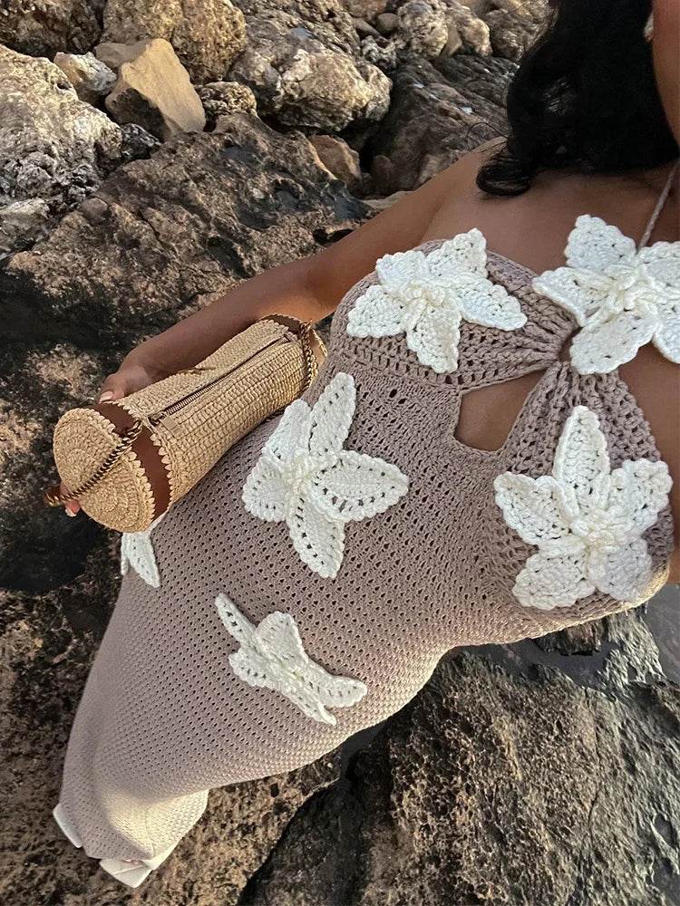 Women’s Beach Dresses Sexy Backless Knitted Long Dress Star Crochet Maxi Dresses 2024 Summer Women Beach Wear - P12 Hub Europe