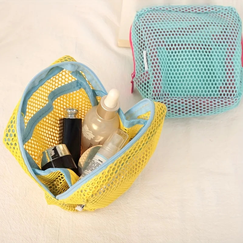 Stylish Lightweight Mesh Cosmetic Bag, Portable Square Cosmetic Storage Bag with Zipper, Multi-purpose Sundries Storage Bag