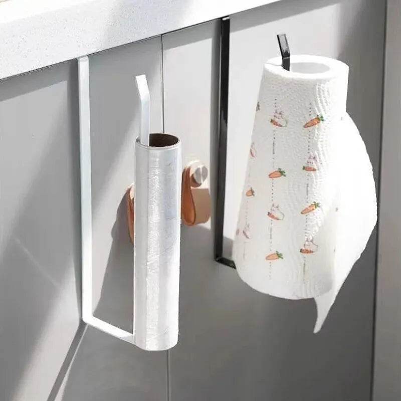 Paper Roll Holder Towel Rack Cling Film Storage Rack Bathroom No Punching Storage Rack Hanging Shelf Kitchen Tissue Accessories - P12 Hub Europe