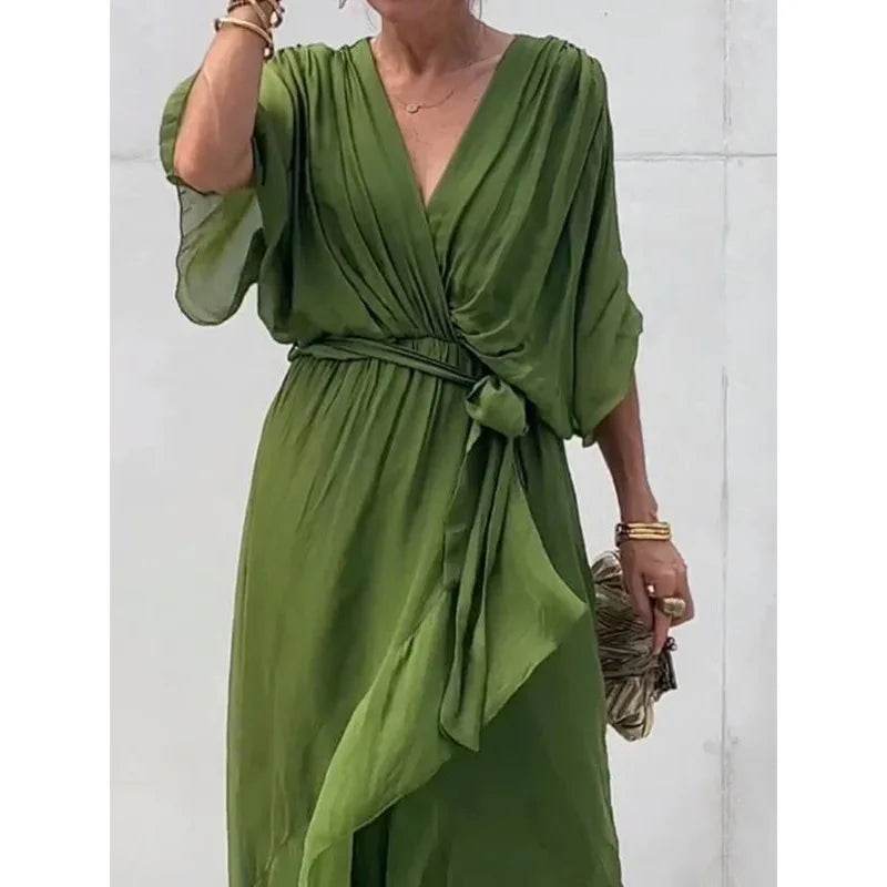 V-Neck Bat Sleeve Dress - Strappy Irregular Summer Style - P12 Hub Europe