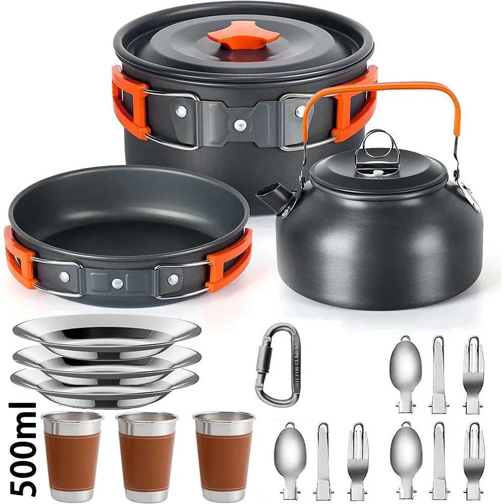 Outdoor camping cookware set aluminum lightweight equipment outdoor multi-person picnic easy to carry and equipped with mesh bag