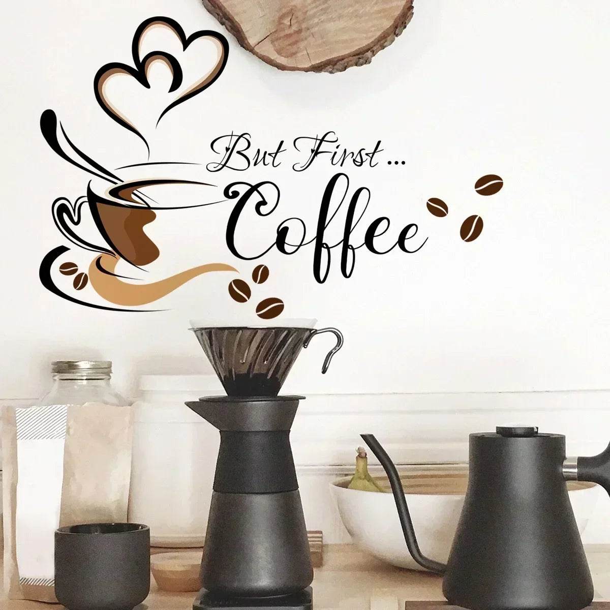 Coffee Cup Pattern Wall Stickers DIY Cafe Restaurant Living Room Home Decoration Self-adhesive Hand Carved Kitchen Wallpaper - P12 Hub Europe
