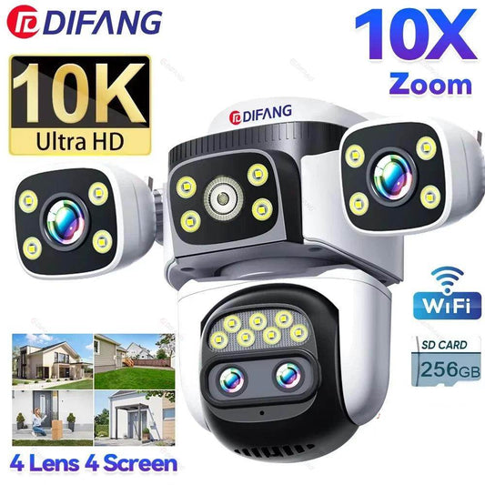 Camera 4-Lens PTZ WiFi 10K/20MP, 10x Zoom, 720° View - P12 Hub Europe
