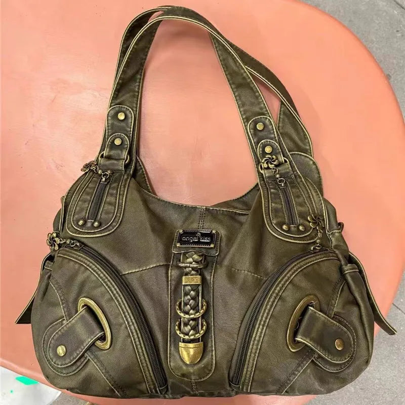 JIAERDI Vintage Brown Y2k Handbag Women Retro Subculture Leather Large Capacity Shoulder Bags Ladies Harajuku Aesthetic Tote Bag