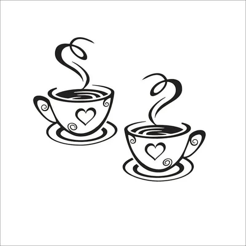 Coffee Cup Pattern Wall Stickers DIY Cafe Restaurant Living Room Home Decoration Self-adhesive Hand Carved Kitchen Wallpaper - P12 Hub Europe