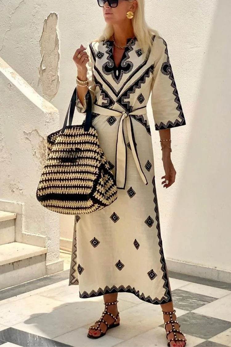 Bohemian V-Neck A-Line Dress 5/4 Sleeve - P12 Hub Europe