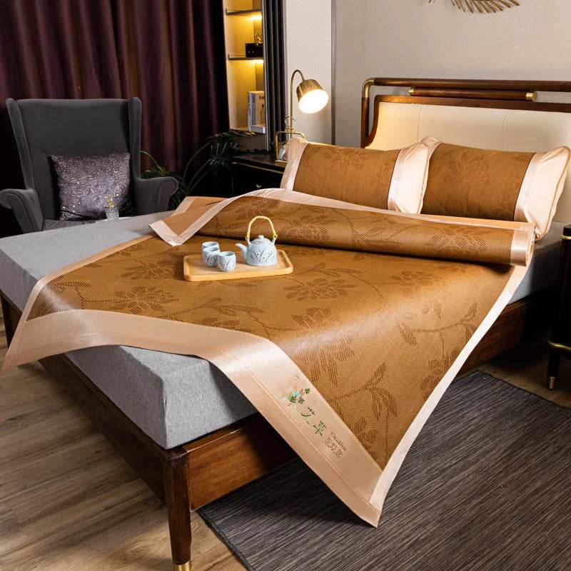 JFLEGAL Summer Natural Rattan Mat 2024 New Ice Silk Jacquard Soft Physical Cooling Wormwood Mat Bedding Dormitory Mattress Cover - P12 Hub Europe