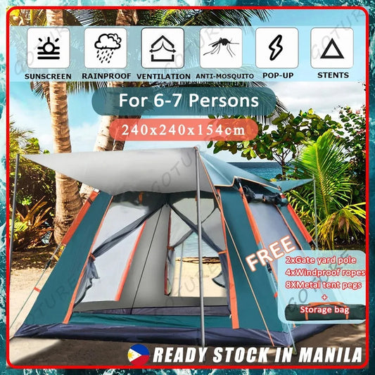 Goture Double Layer Camping Tent Waterproof Automatic Tent Outdoor Dome Camping Family Tent Couple Tents 6-7Person 240*240*150cm