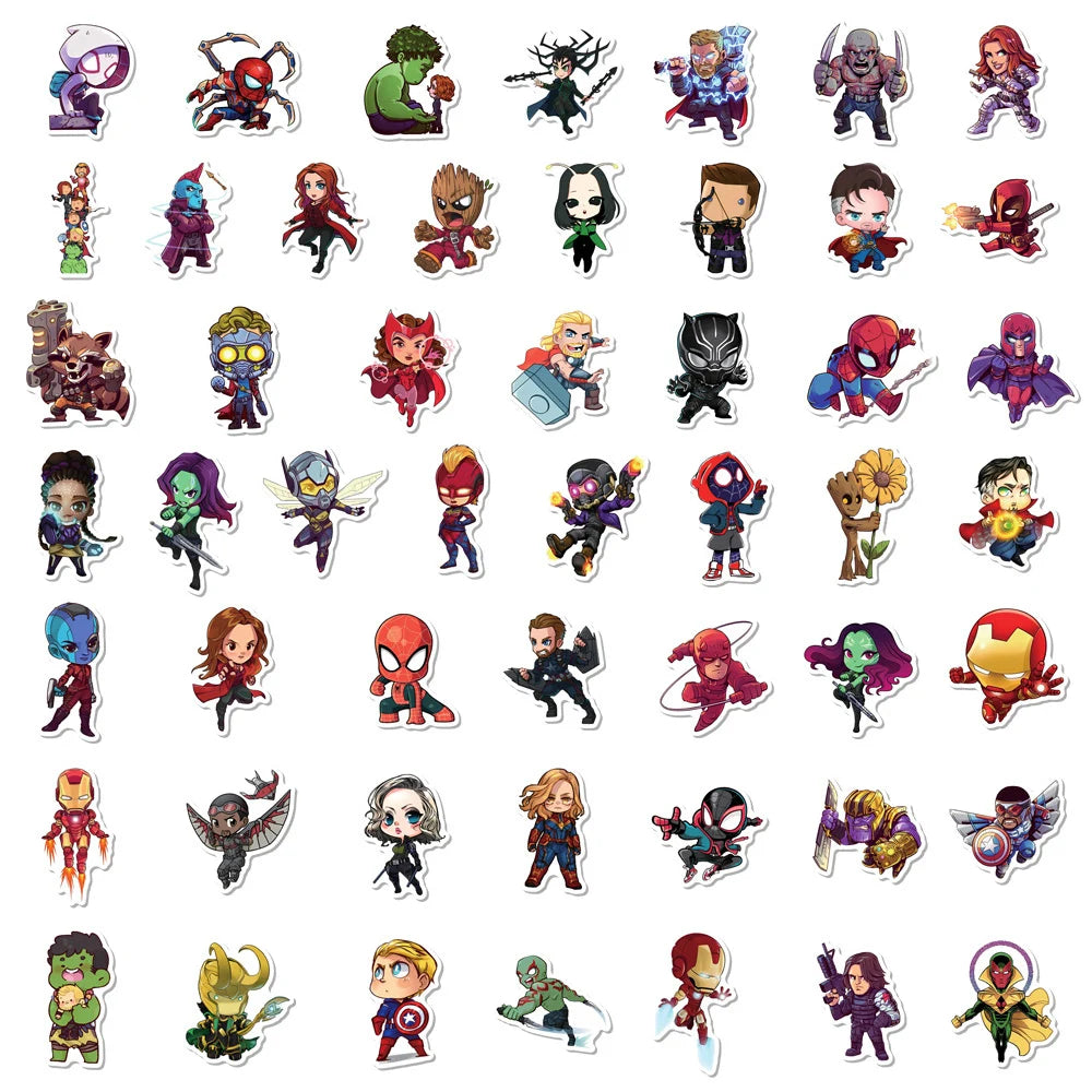 10/30/50/100/200pcs Disney Cute Super Hero Cartoon Anime Stickers Waterproof DIY Laptop Skateboard Bike Car Sticker for Kids Toy