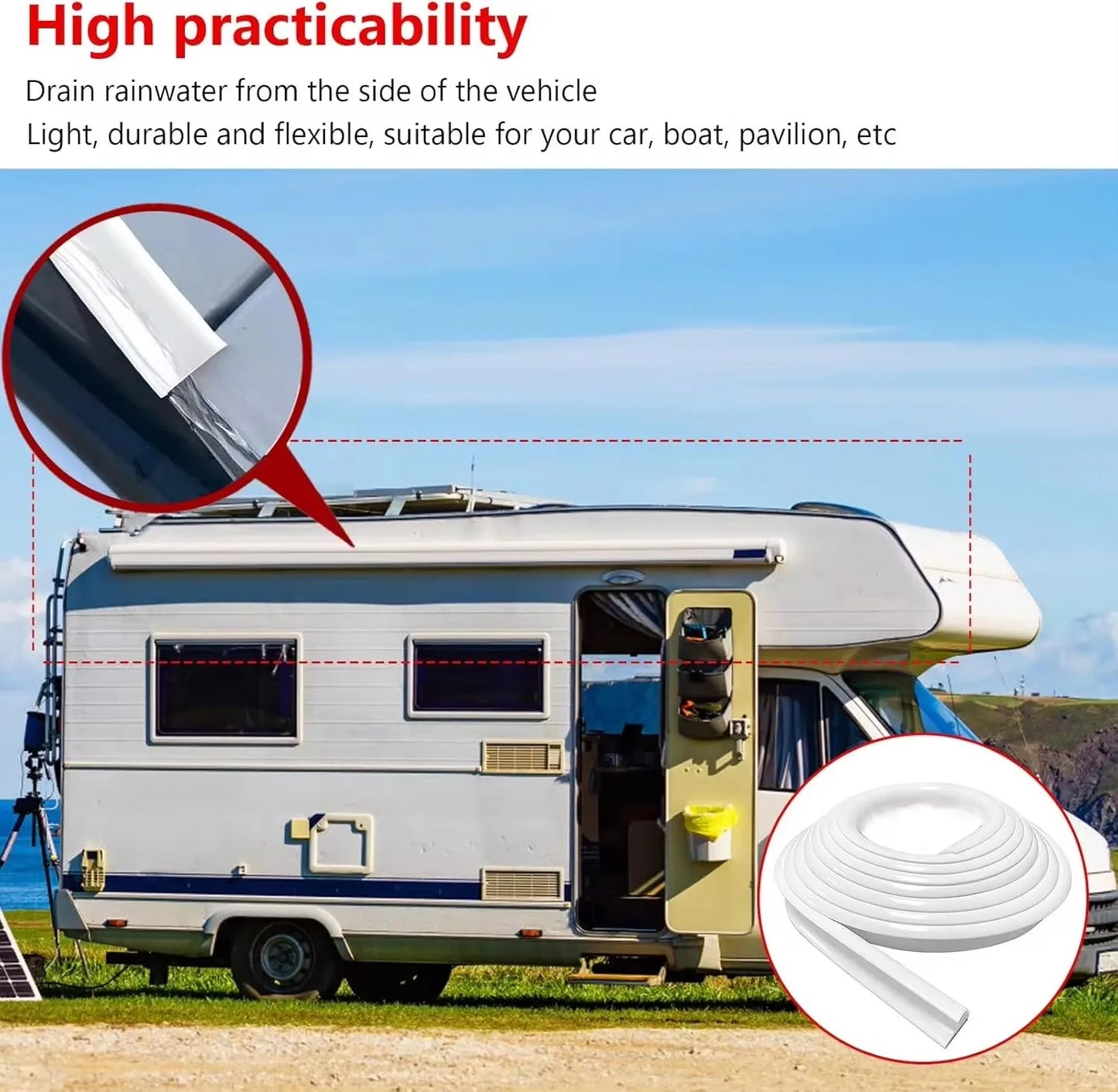 5M Drip Stop Sealing Strip Guide Strip For Caravan Motorhome Camper Van Gutter Rain Guard Drip Stop Water Guide RV Accessories