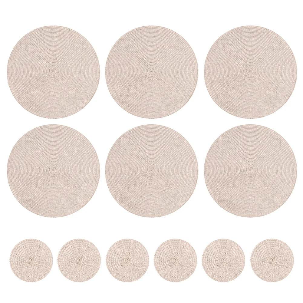 Round Braided Placemats Set of 6 Washable PP/PET Heat Resistant 34cm Table Place Mat for Kitchen Xmas Dining Table Party Decor - P12 Hub Europe