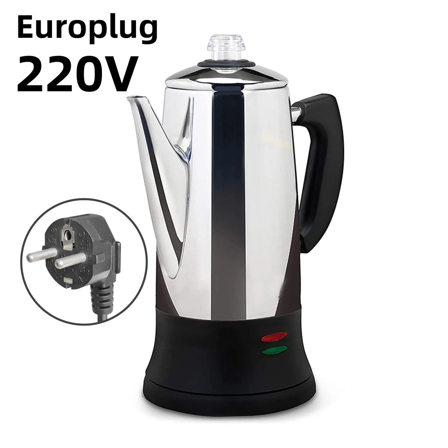 Coffee Percolator Pot Electric Stainless Steel Geyser Coffee Maker 12 Cups Drip Kettle Espresso Machine Home Cafe Kitchen Tools
