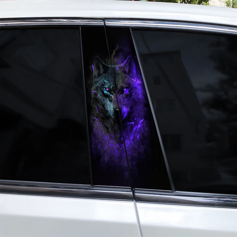 2pcs Wolf Car B-Pillar Stickers DIY Animal-Shaped Car Center Pillar Stickers Vinyl Waterproof Car Door Pillar Stickers