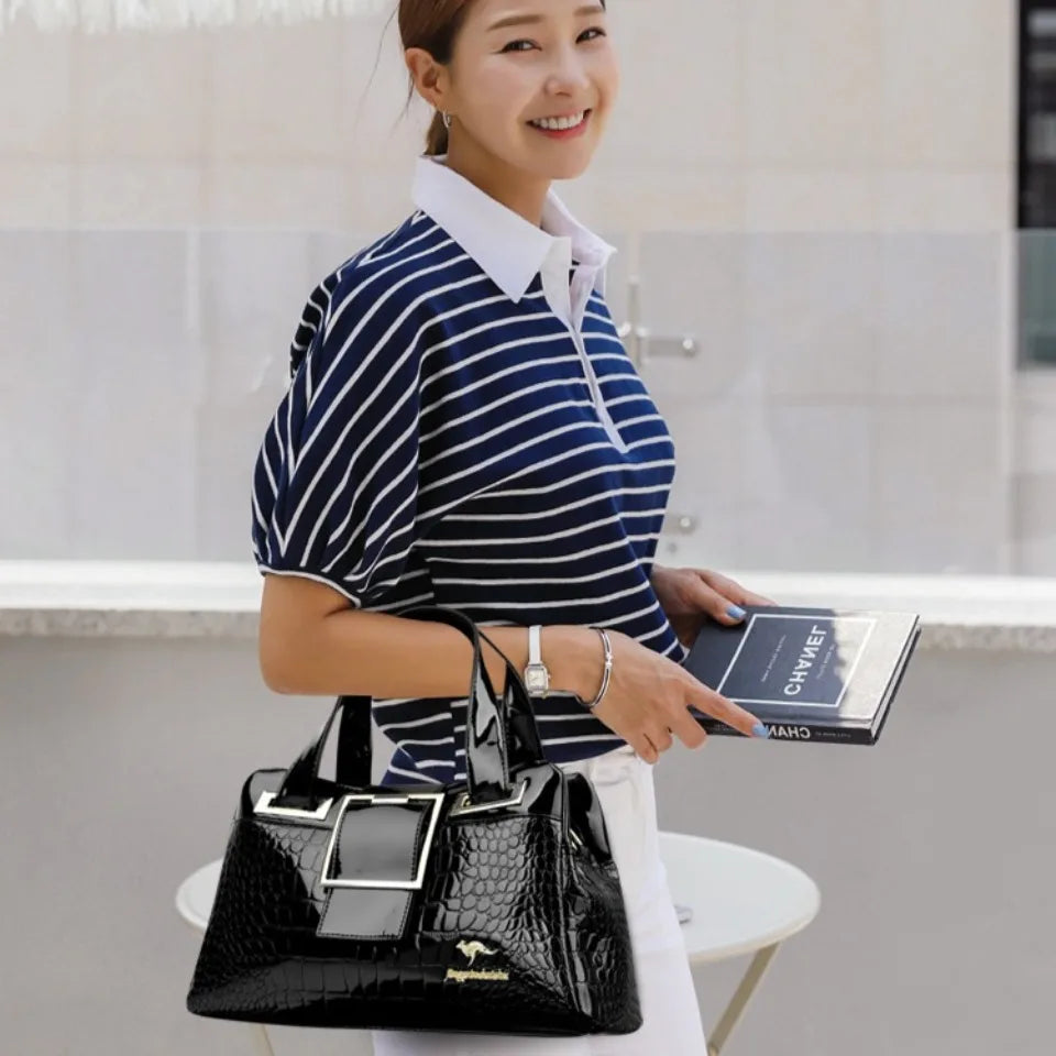 2 layer Large Capacity Tote Bag Luxury Handbags Women Bags Designer Crocodile Pattern Ladies Boston Shoulder Bag High Quality