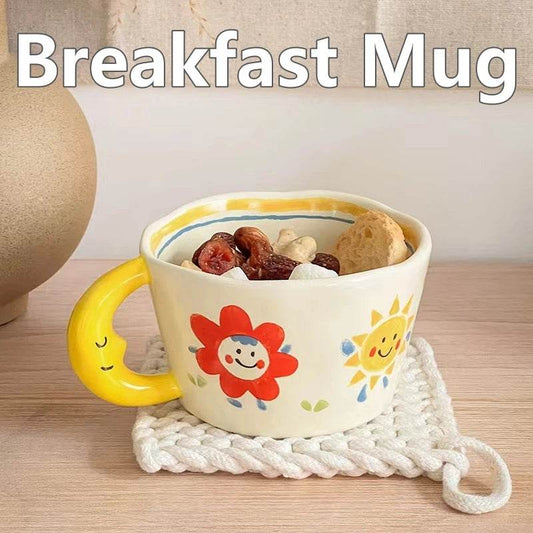 Ceramic Mug Lovely Hand Painted with Moon Handle Creative Breakfast Cup Kitchen Drinkware Milk Tea Coffee Mugs for Birthday Gift - P12 Hub Europe