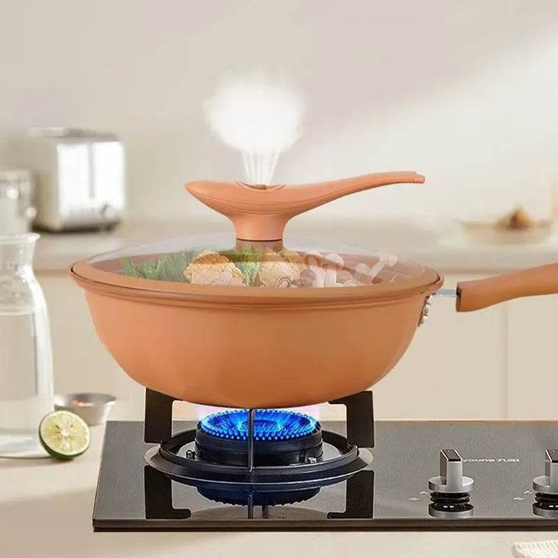 Non-stick Frying Pan With Lid Ceramic Wok With Steamer Chinese Style Clay Health Pot For Cooking Steaming Kitchen Accessories - P12 Hub Europe