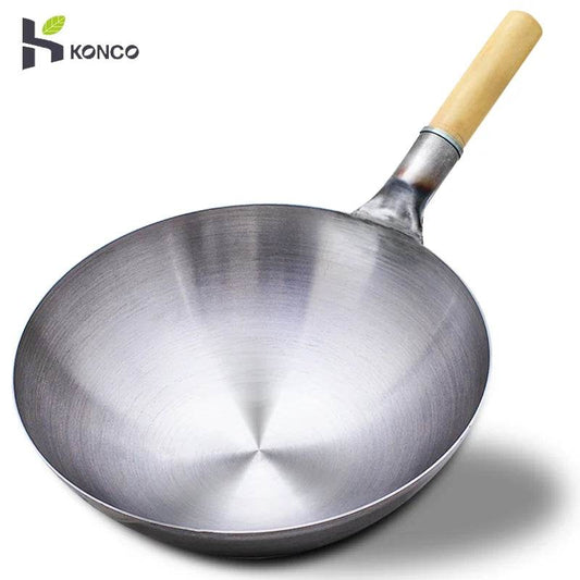 32/34/36cm Iron Wok Chinese Traditional Handmade Large Wok Household Cooking Pot Wooden Handle Wok Kitchen Cookware - P12 Hub Europe