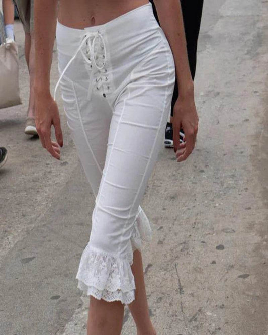 White Lace Cropped Summer Pants - P12 Hub Europe