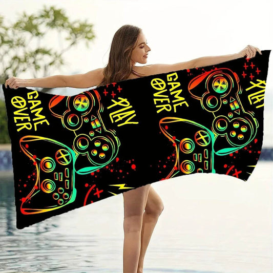 Game Handle Large Beach Towel - Super Absorbent, Quick Dry, Modern Design for Beach and Pool, Easy Care - P12 Hub Europe