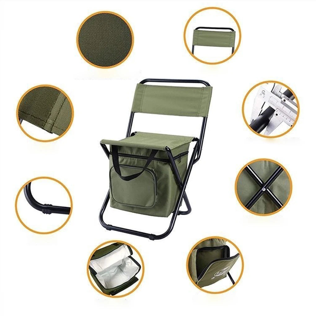 Fishing Stool Detachable Portable Folding Chair Beach Camping Chair with Cooler Bag Backrest Lightweight Outdoor Folding Chair