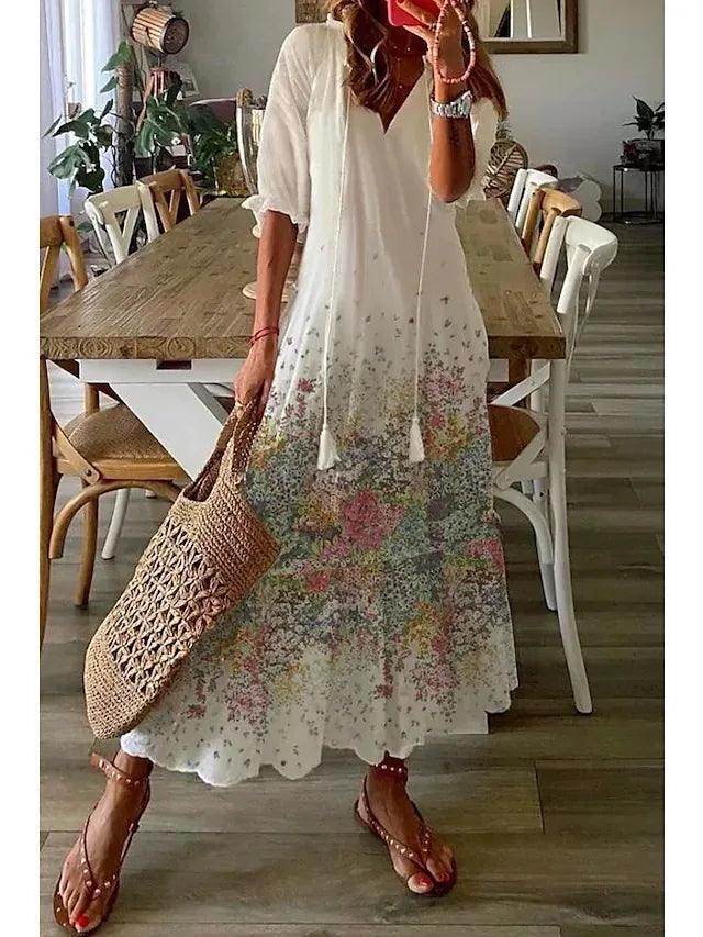 V-Neck Long Dress Casual Sweet Loose - P12 Hub Europe