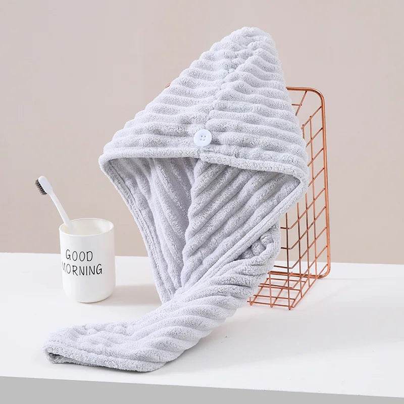 1Pcs Microfiber Quick-dry Hair Towel Cap with Button Super Absorption Bath Hat Fast Drying Hair Drying Wrap Hat Towel for Women - P12 Hub Europe
