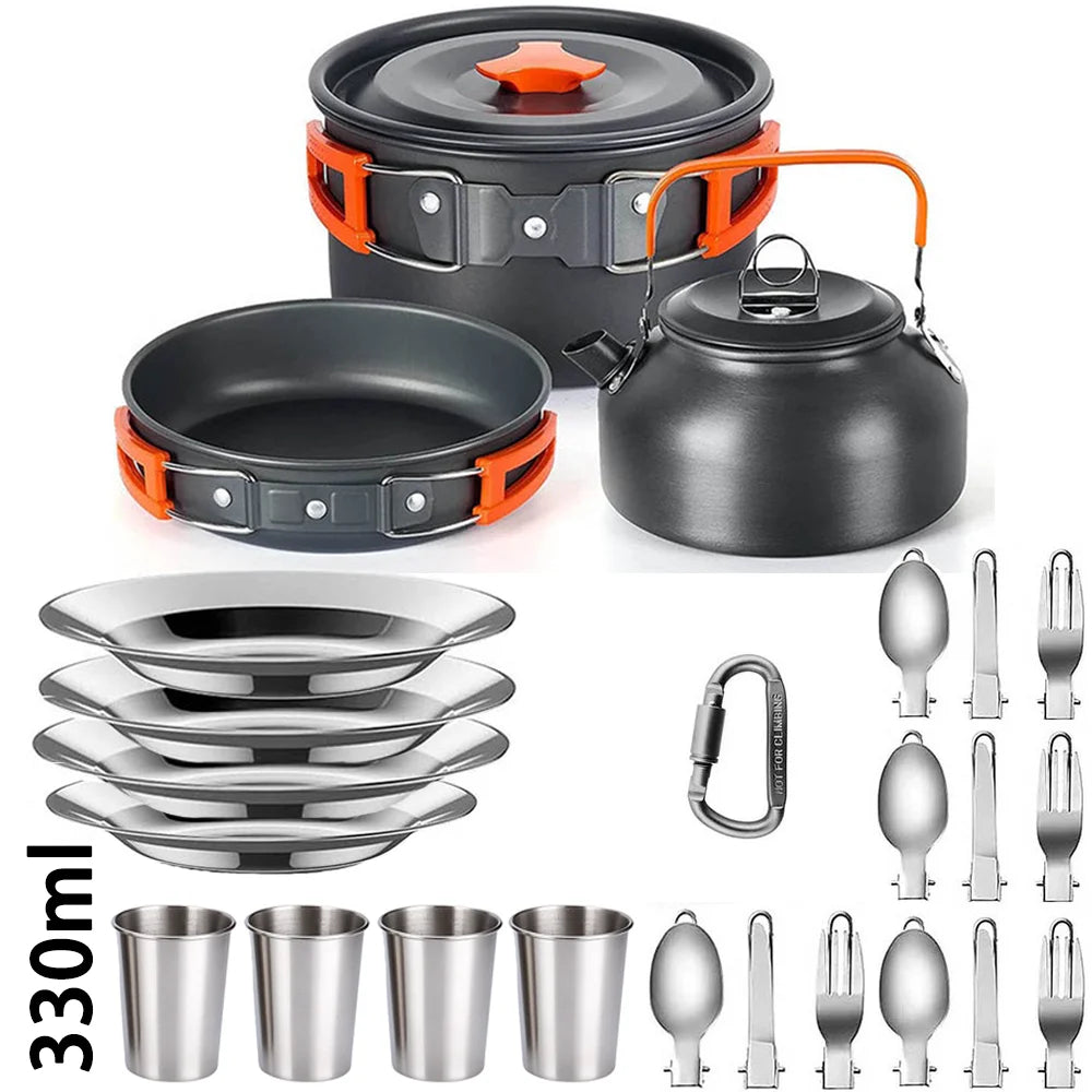 Outdoor camping cookware set aluminum lightweight equipment outdoor multi-person picnic easy to carry and equipped with mesh bag