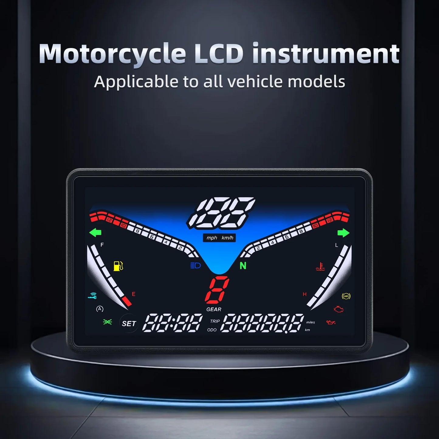 Motorcycle 12V Universal Digital Speedometer LCD RPM Tacho Oil Gauge Water Temp Gear LED Indicator 199km/h with Sensor Bracket X