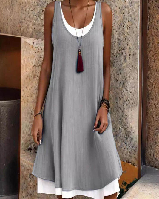 Sleeveless Casual Dress Fake Two Piece Loose Fit - P12 Hub Europe