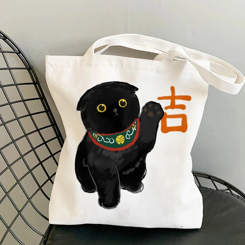 Kawaii Cats Cartoon Manga Tote Bag Beach Bag Shopper Bags Handbags Canvas Shoulder Bags Woman Shopping Bags High Capacity