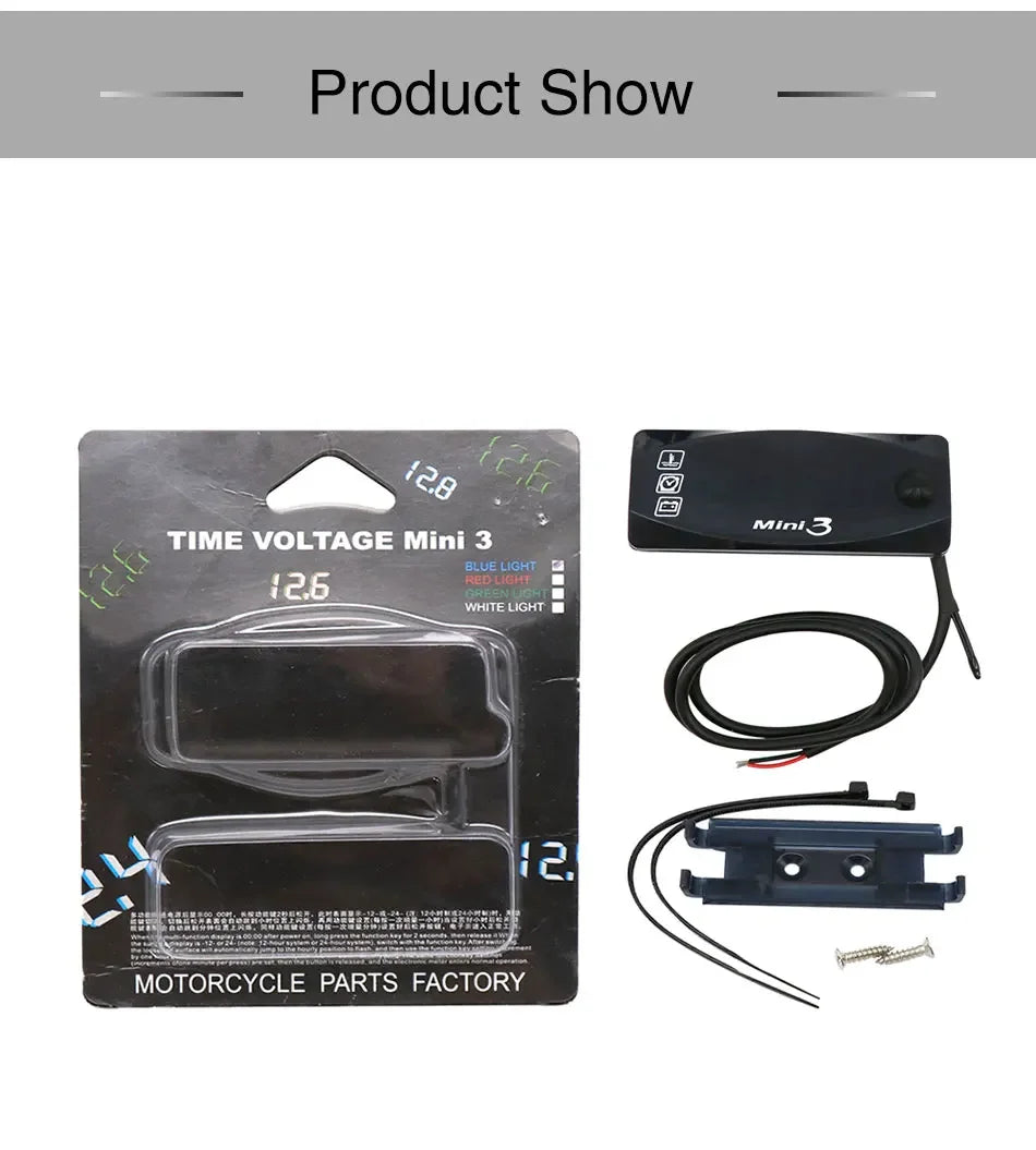 Universal Mini 3 in 1 Meter Instruction LED Display Air Temp+Time+Volt Meter Gauge Multi-Function for Scooter Bike Motorcycle