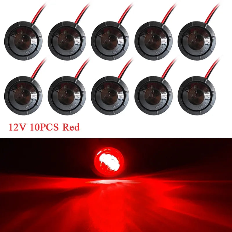 10PCS Waterproof Side Marker Indicators Light LED 12V Bullet Lamp Mini 3/4"for Truck Trailer Tail Clearance Lights