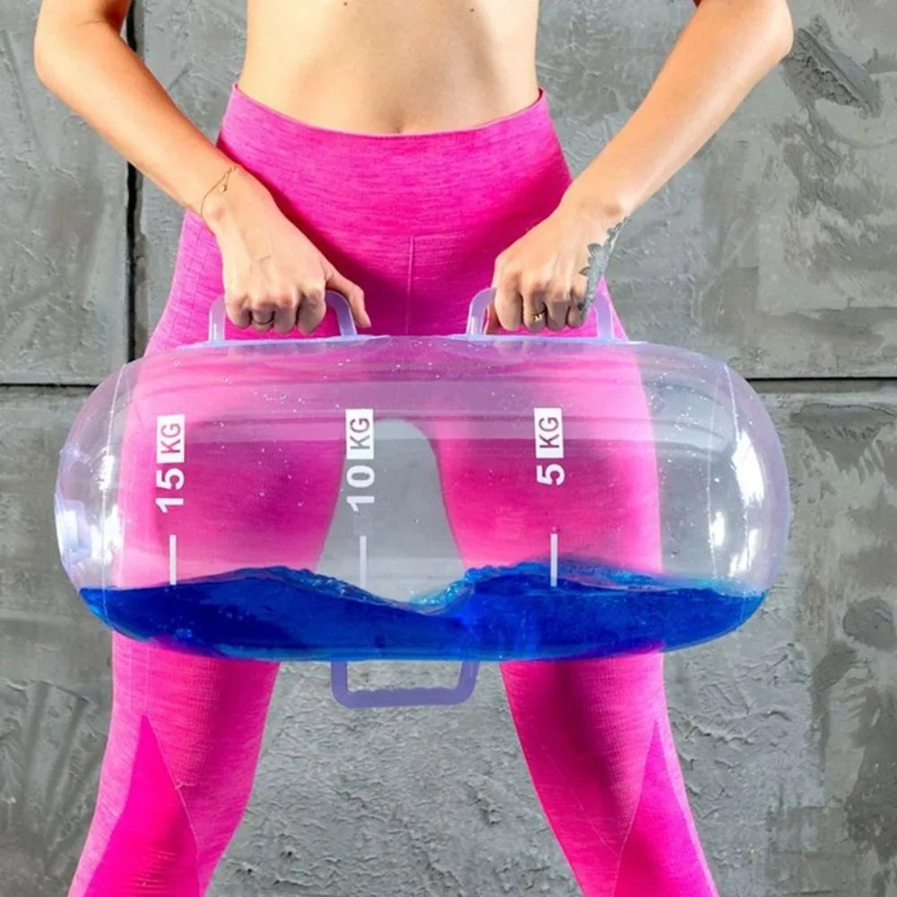 Weight Adjustable Inflatable Water Dumbbell with Air Pump Stability Water Power Bag Max 20KG Body Shaping